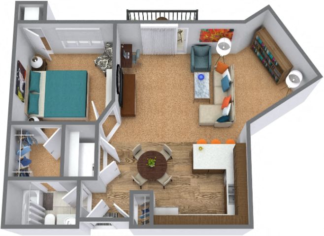 Floor plan for 1 bed, 1 bath, 758 sqft